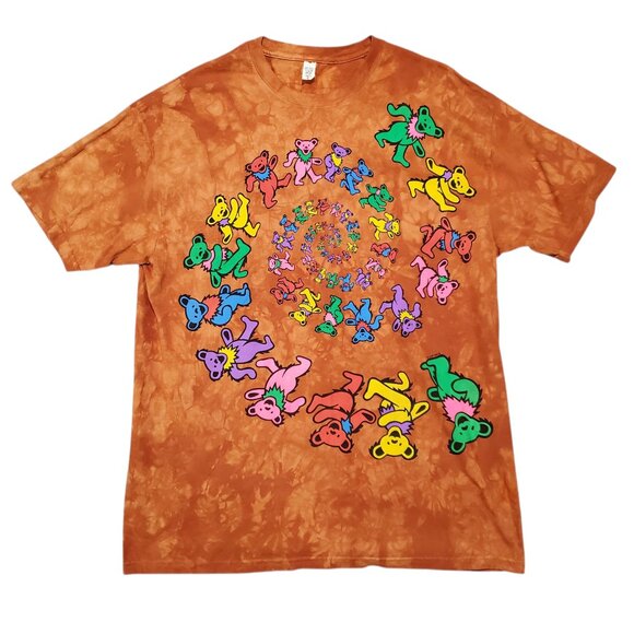 RARE Grateful Dead Deadstock Sample Orange Tie Dye Bear Spiral Logo Shirt - XL - Picture 1 of 6